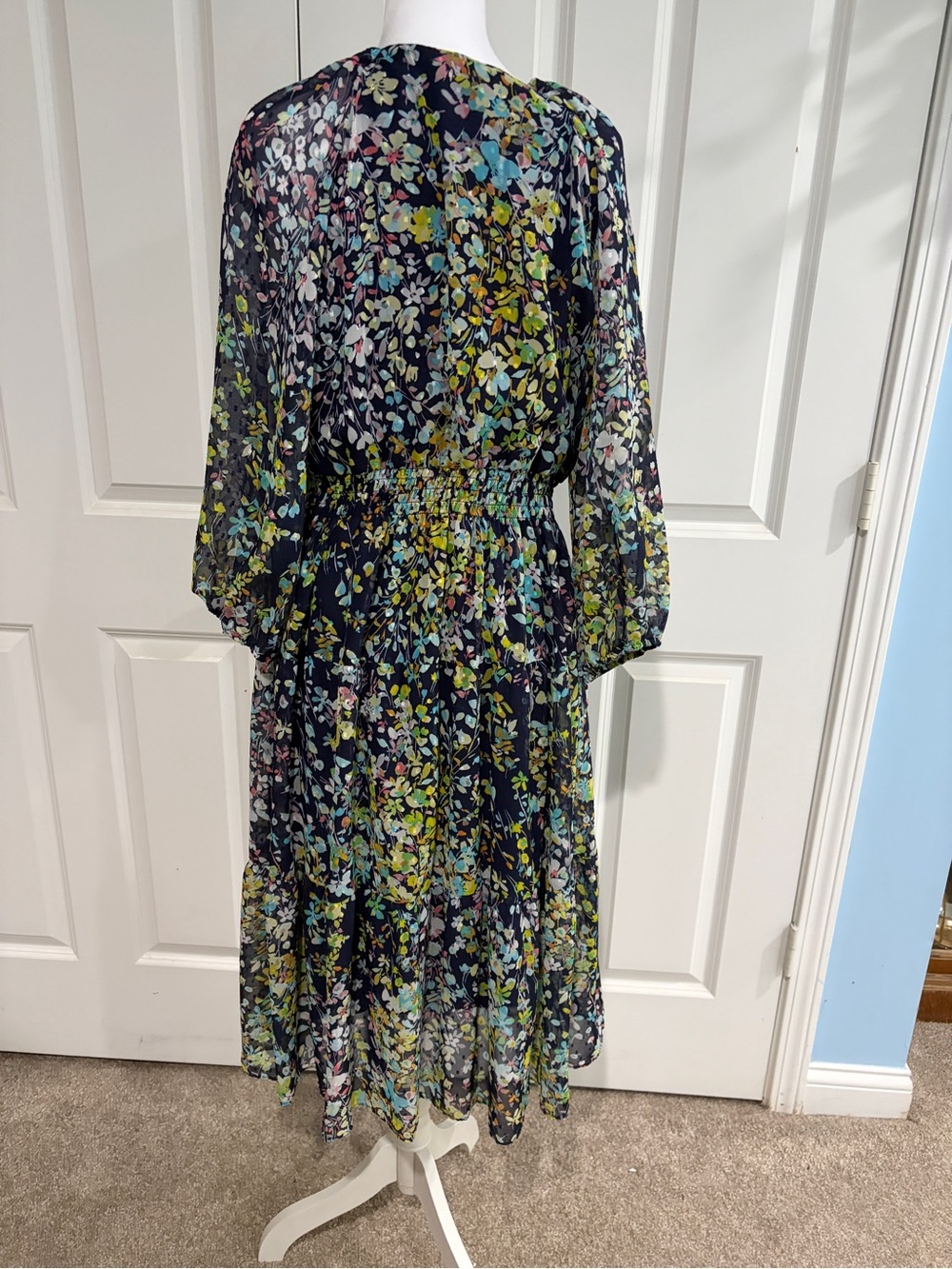 Julian Taylor Navy Floral Midi Dress with Green & Teal Print - Picture 2 of 13